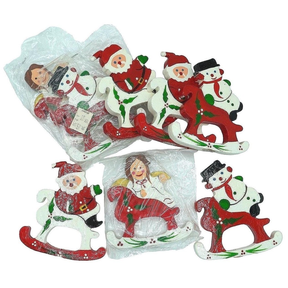Vintage Vera Newman Napkin Holders Set 8 Christmas Rocking Horse Wood Red White